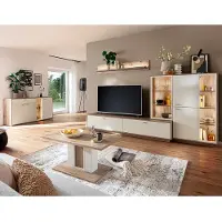 Lomadox Wohnmöbel Set in Eiche und weiß modern mit Couchtisch & LED-Beleuchtung, 5-teilig - SAGUNTO-05