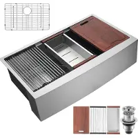 SucceBuy Bauernhausküchenspüle, 304 Edelstahl Einbau-Design, 30-Zoll Top-Mount Einzelbecken mit Leiste und Zubehör, Ideal für Arbeitsstation, Vorbereitungsküche und Bar