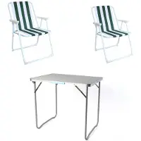 Linder Exclusiv GmbH Campingset klappbar 3tlg Campingstuhl Gartenstuhl Grün-gestreift Koffertisch
