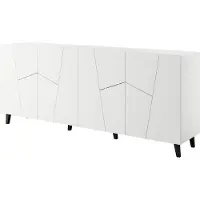 Sonstiges Kommode ETOS 200 cm 4D WEIß MATT mit Schwarze Beine 4 Türen Sideboard MDF Highboard Schrank offene Regale Büfett Modern Glamour, Moderner Stil