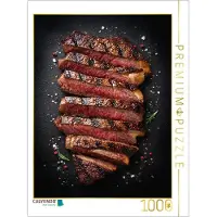 CALVENDO Puzzle Saftiges Steak in Scheiben mit Grillstreifen und Gewürzen | 1000 Teile Lege-Größe 64 × 48 cm Foto-Puzzle für glückliche Stunden
