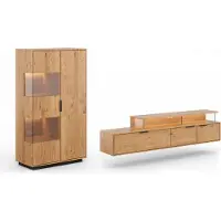 Feldmann-Wohnen Wohnwand Tirano Wohnzimmer-Set Massivholz geölt Ausführung wählbar,Vitrine, Lowboard,Eiche Natur