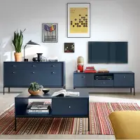 Lomadox Wohnzimmermöbel Set blau, Fußgestell schwarz, MALAGA-160, 3-teilig