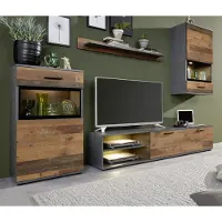 Trendteam Wohnwand "Mango" in Used Wood Shabby und grau, Schrankwand 4-teilig 246 x 190 cm