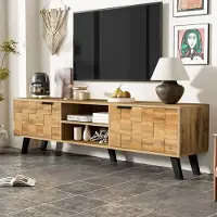 OKWISH TV-Schrank TV-Lowboard mit 2 Türen und 2 offenen Fächern,160,5 x 35,5 x 45 cm, Fernsehtisch Wohnzimmerschränkefür Wohnzimmer, Holzfarbe