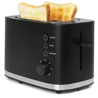 Zelurxx Toaster mit 2 Röstkammern und Brötchen-Röstaufsatz, 900 Watt, Tastenbedienung, Auftaufunktion, Aufwärmfunktion, 6 Brotstufen einstellbar, Schwarz