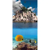 Wallario Design Wanduhr Exotische Fische im Meer aus Echtglas, Größe 30 x 60 cm