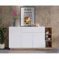 Wójcik Kommode "Bristol" Sideboard 163cm weiß Evoke Eiche 3-türig