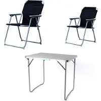 Linder Exclusiv GmbH Campingset klappbar 3-tlg Campingstuhl Gartenstuhl Schwarz Koffertisch