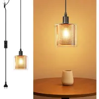 ZMH Hängelampe Vintage Pendelleuchte 1 Flammig: Glas Gold Hängeleuchte mit Stecker und Schalter Pendellampe E14 4,5M Kabel Metall Retro Esstisch Lampe Hängend für Esszimmer Wohnzimmer Küche