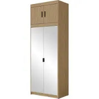 Mirjan 24 Kleiderschrank Elena 2D mit Frontspiegel + Schrankaufsatz, Drehtürenschrank, Garderobe mit vier Drehtüren, Kleiderstange (Farbe: Geölte Eiche)