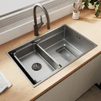 Sonni Schmalrandiges quadratisches Spülbecken 70 x 44 x 22,4 cm, Nano-Silber, mit rechteckigem Sieb, Abtropfbecken