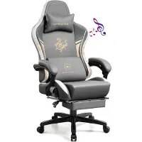 GTPLAYER Gaming Stuhl Gamer Stuhl mit Bluetooth-Lautsprechern und Fußstütze, Dragon Series Bürostuhl, Ergonomischer Drehsessel, Computerstuhl Grau