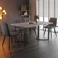 Sweiko Essgruppe (5-tlg),Esstisch mit 4 Stühlen Set, Moderner Küchentisch Set , 140×80cm Küchentisch mit Schwarz Metallbeinen, MDF Tischplatte in Grau,Dunkelgrau Leinen Esszimmerstühle