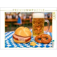 CALVENDO Puzzle Leberkässemmel mit einer Maß Bier und Brezn | 2000 Teile Lege-Größe 90 × 67 cm Foto-Puzzle für glückliche Stunden