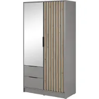 Emporius Furniture Kleiderschrank mit Spiegel 100 cm Fioro - Schrank vom Hersteller, Schlafzimmerschrank - Drehtürenschrank mit Lamellen, 2 Tür (Grau)
