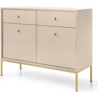 Emporius Furniture Sideboard mit 2 Türen Monti - Kommode mit Schubladen, Wohnzimmer, Metallbeine 18 cm, Kommode 100 cm (Beige + Gold)