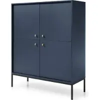 Emporius Furniture Kommode mit 4 Türen Monti - Sideboard, Wohnzimmer, Metallbeine 18 cm, Kommode 100 cm (Blau + Schwarz)