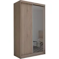 ALTDECOR Kleiderschrank mit Spiegel und Schiebetüren, kugelgelagerte Führungsschienen und Aluminium-Leisten - PARTI - 150 cm - Braun