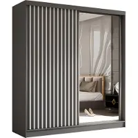 Masseno Schiebetürenschrank LAMELLO 200 cm Kleiderschrank Schlafzimmer Schrank 2-türig mit Spiegel und Lamellen Grau