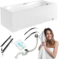 For you Aqua | Besco Aria Plus Badewanne - 160x70cm - Antibakterielle Beschichtung - Automatischer Siphon - mit mit geriffelter Verkleidung