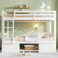 Sweiko Etagenbett für Kinder, Kinderbett mit Schuhregale und Schließfächer, Bett aufgeteilt in 2 Einzelbetten, Jugendbett, Einzelbett, Weiß, 90x200cm.