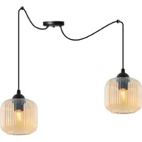 Light11 HOME Riffle Spider Hängelampe Schwarz 2 Flache Honig-Lampenschirme Zylinder E27