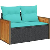 Syfax Gartensofa mit Kissen 2-Sitzer Schwarz Poly Rattan