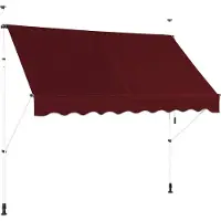 Costway Klemmmarkise 250 cm breit, Balkonmarkise ohne Bohren, wasserabweisend, Markise mit Handkurbel, Sonnenmarkise, Sonnenschutz für Balkon rot