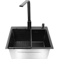 StarTech.com Wasserfall Küchenspüle - 201 Edelstahl Einzelbecken - Integrierte Armatur - Mit Seifenspender - Zwei Löcher - Nano-Beschichtung - Einbau/Unterbau - Schwarz