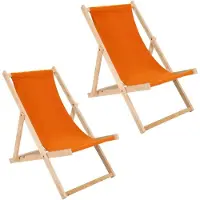 Sonstiges Liegestuhl 2er Set orange klappbar aus Holz - Klappstuhl Klappliege Sonnenstuhl Strandstuhl Holzklappstuhl Sonnenstuhl Gartenliege