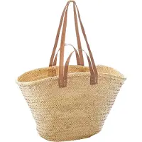 Locker Kobolo Tasche Korbtasche Palmblatt mit Ledergriffe und Lederhenkel 55x21x36 cm - Natur braun beige - Handtasche Shopper Strandtasche Basttasche Damen