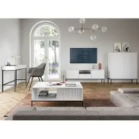Lomadox Wohnmöbel Set weiß, Fußgestell schwarz, NEWCASTLE-160, 4-teilig inkl. Couchtisch