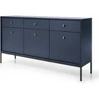 Emporius Furniture Sideboard 150 cm Monti - Kommode mit Schubladen, Wohnzimmer, Metallbeine 18 cm, Kommode mit 3 Türen (Blau + Schwarz)