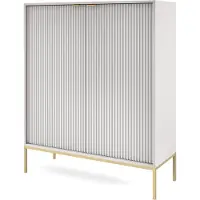 Emporius Furniture Kommode 100 cm Galla - Sideboard 2-türig mit Beinen & geriffelten Fronten - goldene Griffe - Wohnzimmerkommode (Grau + Gold)