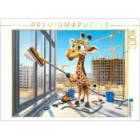 CALVENDO Puzzle Die geschickte Giraffe als Fensterputzer: Hoch hinaus für klare Sicht | 2000 Teile Lege-Größe 90 × 67 cm Foto-Puzzle für glückliche Stunden