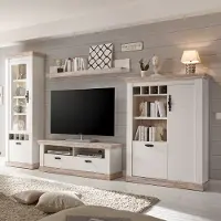 Lomadox Wohnwand im Landhaus Design FERNA-61 in Pinie weiß und Oslo dunkel Nb. B/H/T ca. 330x201x44cm