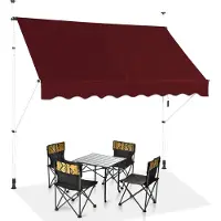 Costway Klemmmarkise 200 cm, Balkonmarkise höhenverstellbar wasserabweisend ohne Bohren UV-beständig, Markise mit Handkurbel, Weinrot