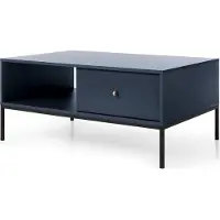 Emporius Furniture Couchtisch 150 cm Monti - Wohnzimmertisch mit Schubladen, Metallbeine 18 cm, Goldene Griffe (Blau + Schwarz)