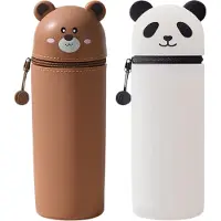 Markenlos Allecto Premium - 2-in-1 Federmäppchen aus weichem Silikon - Tiermotiv - süßes Etui für Teenager - schwarz + weiß - modernes Design
