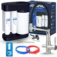 ARI Wasserfilter Set Aquafor mit 3-Wege Küchenarmatur Flexible, Umkehrosmose, ausziehbare Brause, 360° schwenkbar, Edelstahl