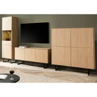 Furn.Design Wohnwand "Breda" in Stone Eiche Wohnkombination 3-teilig 353 cm, mit Push-to-Open und inklusive Beleuchtung