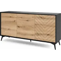 Emporius Furniture Kommode 150 cm Emerald, dreitürige Sideboard - Möbel vom Hersteller, Loft Kommode, Wohnzimmerkommode (Evoke Eiche / Schwarz)