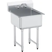 SucceBuy Edelstahl-Vorbereitungs- und Allzweckspüle, freistehende Spüle mit 1 Fach, Wasserhahn und Beinen, 27 x 41 Zoll, gewerbliche Einzelbeckenspülen für Garage, Restaurant