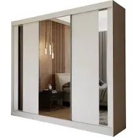 Masseno Schiebetürenschrank GRAZIA 240 cm Kleiderschrank Schlafzimmer Schrank 3-türig mit Spiegel Weiß