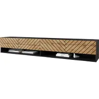 Mirjan 24 TV-Lowboard A180 MDF, TV-Tisch mit zwei Klappen, Loft Wohnzimmer Kollektion (Farbe: Schwarzer Graphit / Wotan Fischgrät, ohne Beleuchtung)