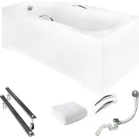 For you Aqua | Besco Aria Plus Badewanne - 160x70cm - Antibakterielle Beschichtung - Automatischer Siphon - Weiß - mit Verkleidung