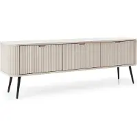 Emporius Furniture TV-Tisch mit Lamellen Gerly - TV-Schrank 170 cm auf Beinen, Loft, geriffelten Fronten, 3 Türen (Beige / Schwarz)