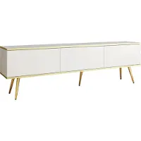 Emporius Furniture TV-Schrank Rodi - TV-Möbel mit 3 Klappen, Füße - TV-Lowboard 175 cm, Wohnzimmer, PUSH TO OPEN (Weiß + Gold)