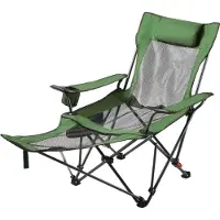 SucceBuy Faltbarer Campingstuhl mit 4 einstellbaren Positionen, Relaxsessel mit Getränkehalter, Netz-Strandstuhl mit Kopf- und Fußstütze, belastbar bis 100 kg, ideal für Outdoor-Aktivitäten, grün